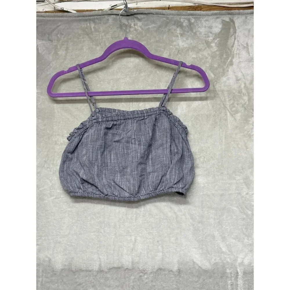 Aerie S/P Blue Chambray 2 Piece Crop Top Wide Leg Pants Set